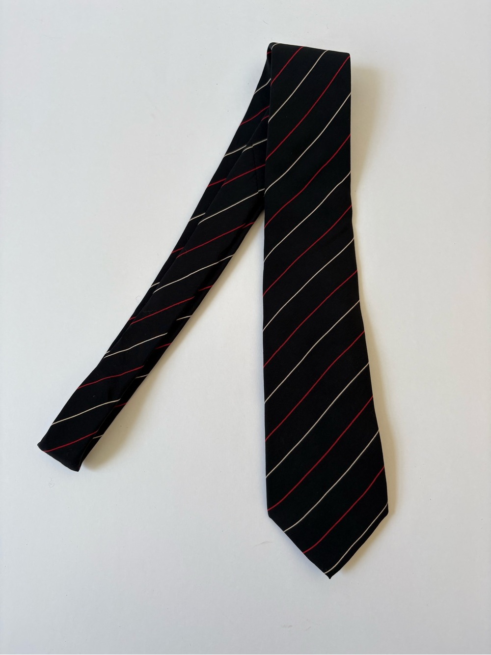 VNTG Paco Rabanne 100% Silk Black White Red Striped Neck Tie Career Academia